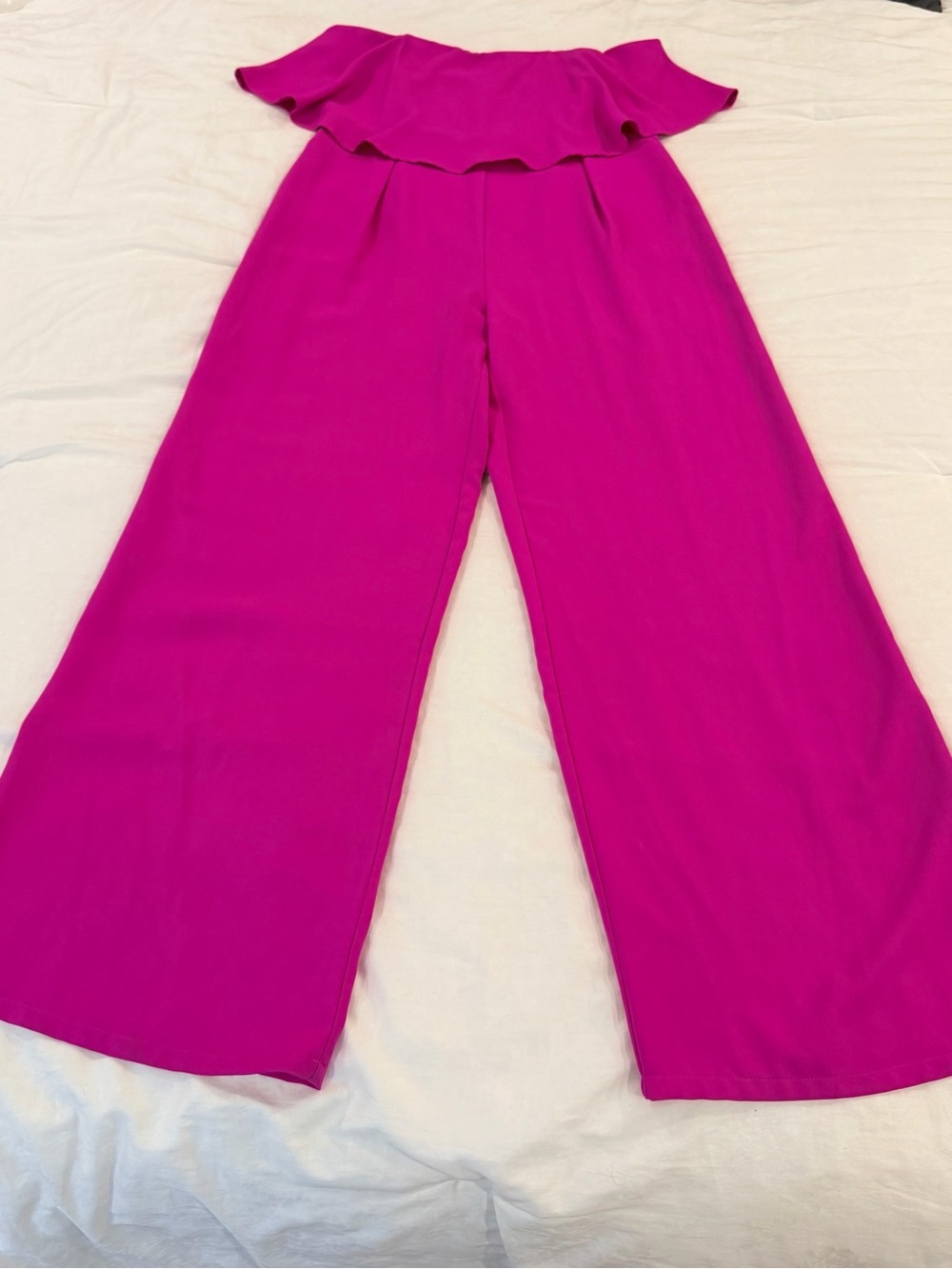 Sugarlips Off-Shoulder Wide-Leg Jumpsuit in Fuchsia